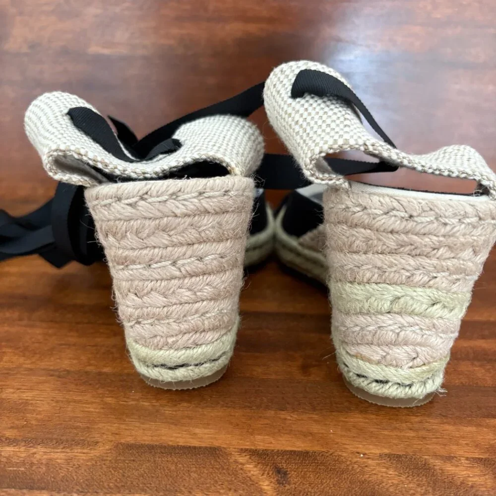 Tommy Hilfiger Women's Black and Beige Espadrille Strappy Lace Up Boho  8